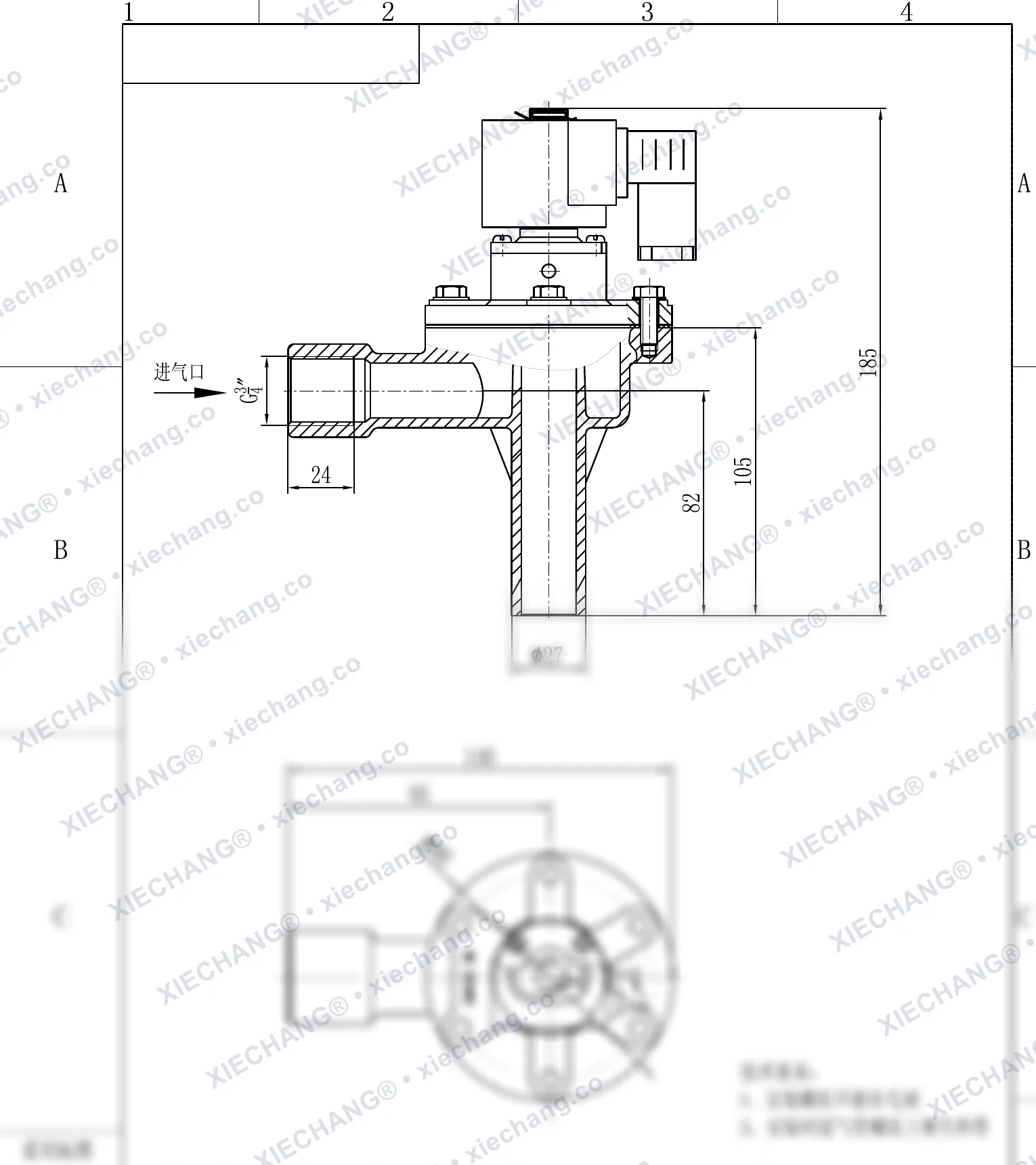DCF-2L-B · 3/4" · شیر پالسی زاویهدار (نوع B) — نقشه نصب