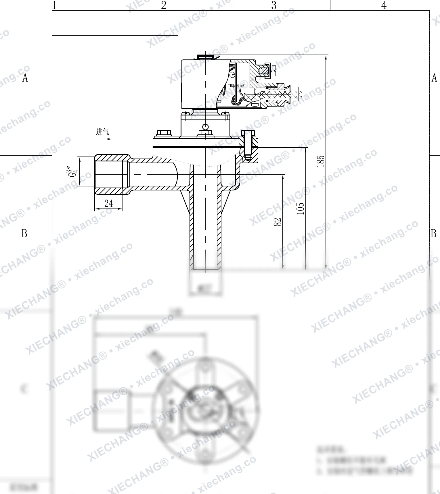 DCF-F-2L-B · 3/4" · شیر پالسی زاویهدار ضدانفجار (2L-B) — نقشه نصب