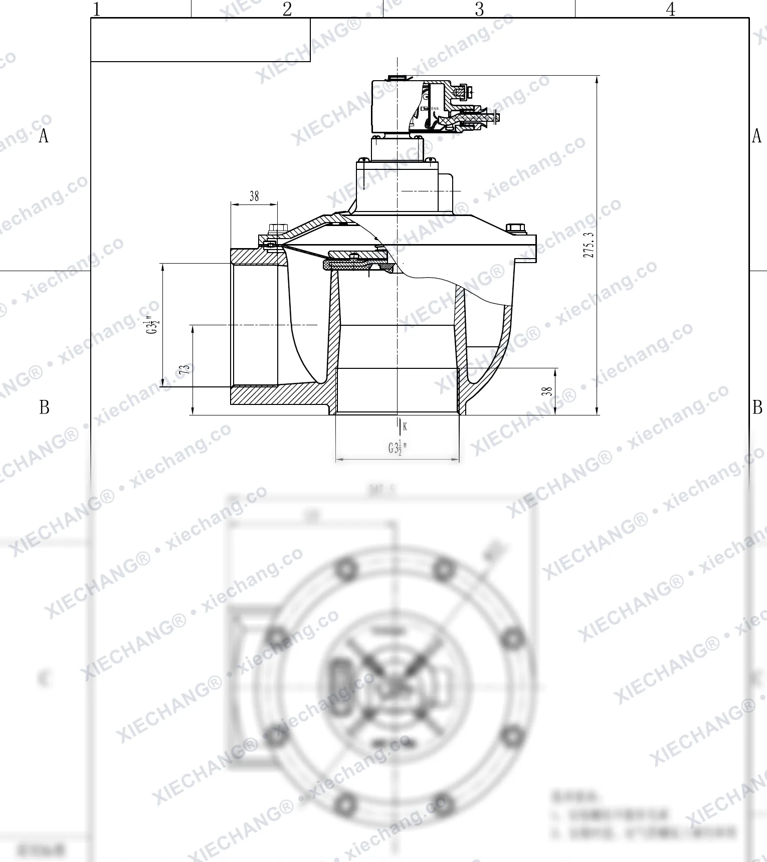 DCF-F-Z-102S.B · 4" (DN102) · شیر پالسی زاویهدار ضدانفجار — نقشه نصب