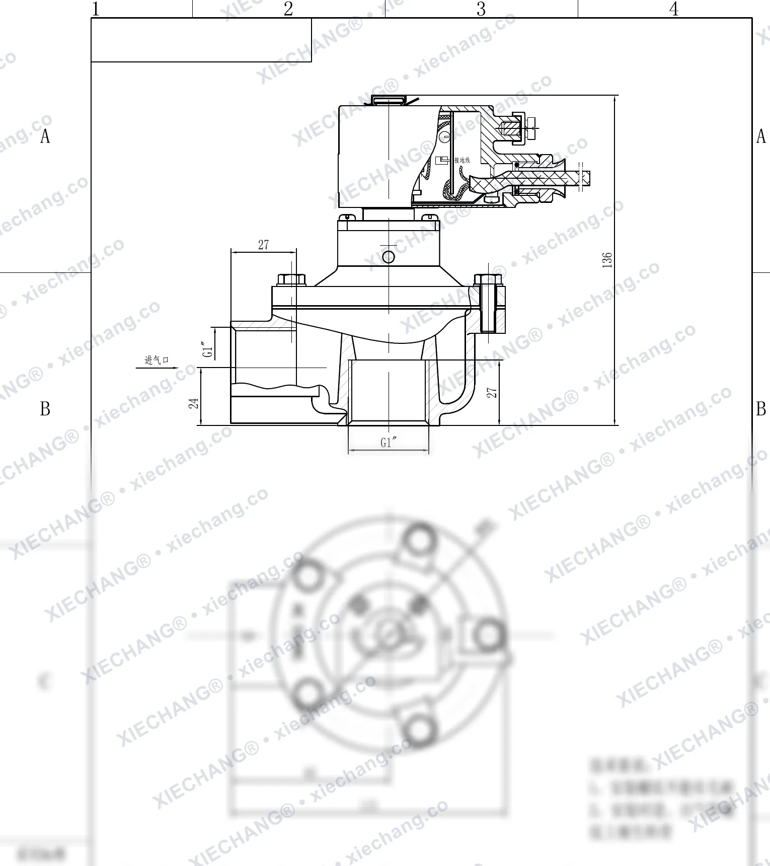 DCF-F-Z-25 · 1" (DN25) · شیر پالسی زاویهدار ضدانفجار — نقشه نصب