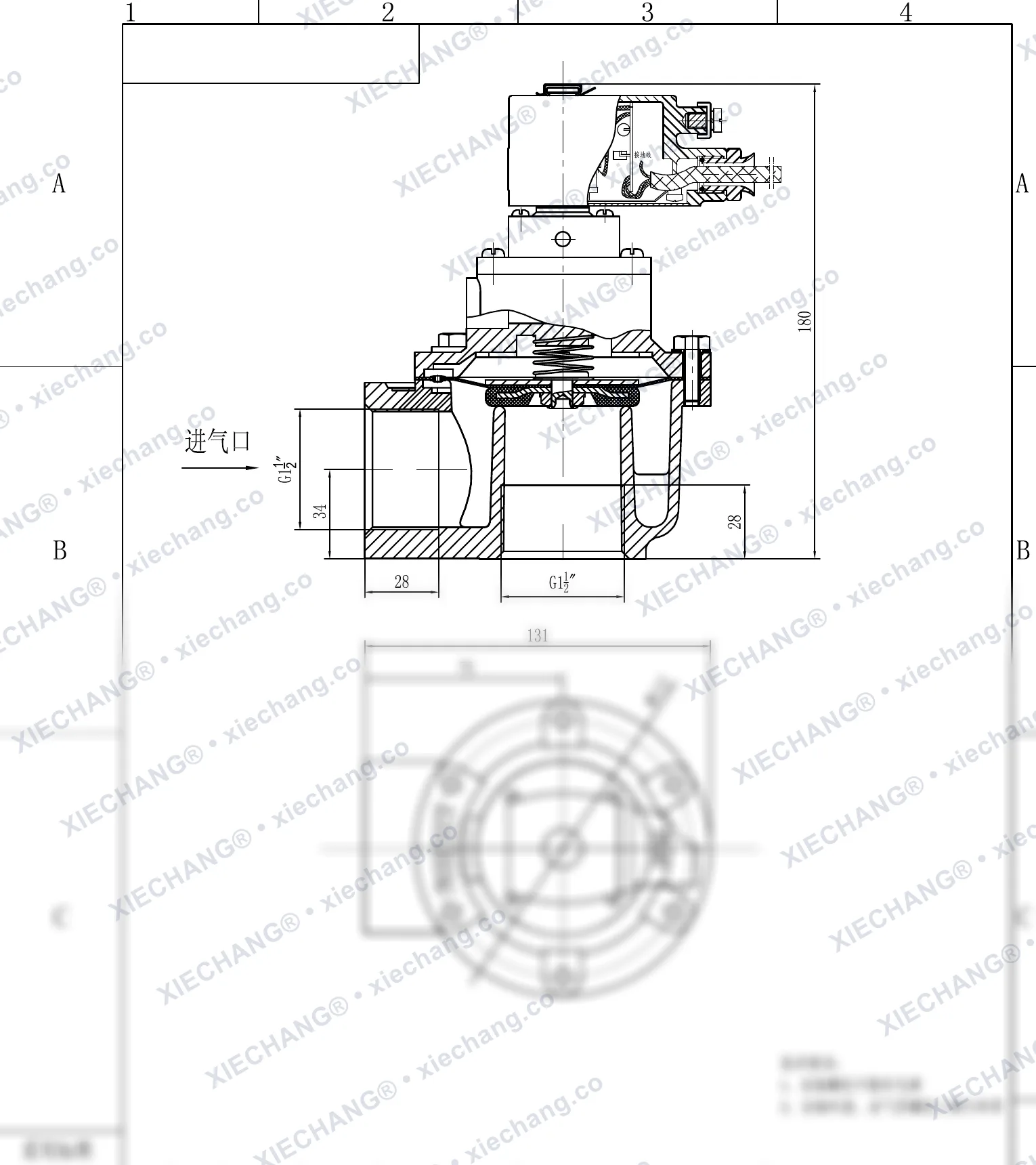 DCF-F-Z-40S · 1½" (DN40) · شیر پالسی زاویهدار ضدانفجار — نقشه نصب