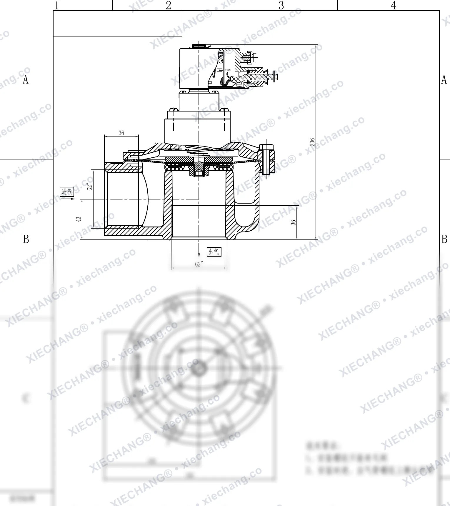 DCF-F-Z-50S · 2" (DN50) · شیر پالسی زاویهدار ضدانفجار — نقشه نصب
