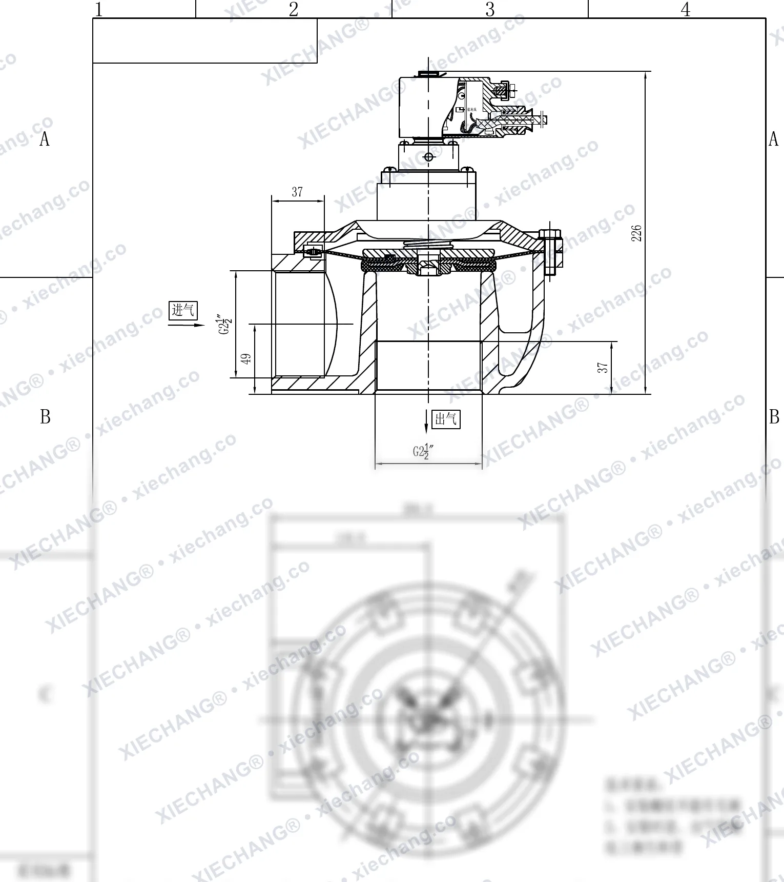 DCF-F-Z-62S · 2½" (DN62) · شیر پالسی زاویهدار ضدانفجار — نقشه نصب