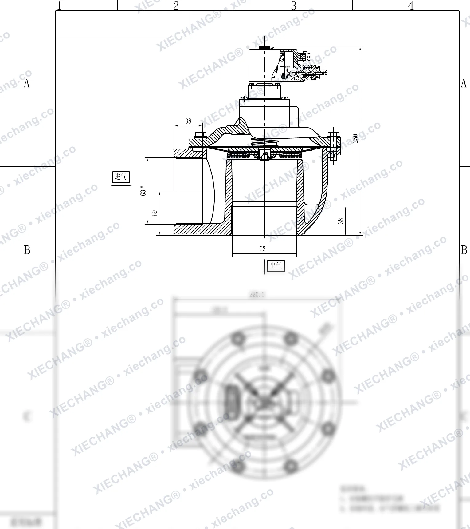 DCF-F-Z-76S · 3" (DN76) · شیر پالسی زاویهدار ضدانفجار — نقشه نصب