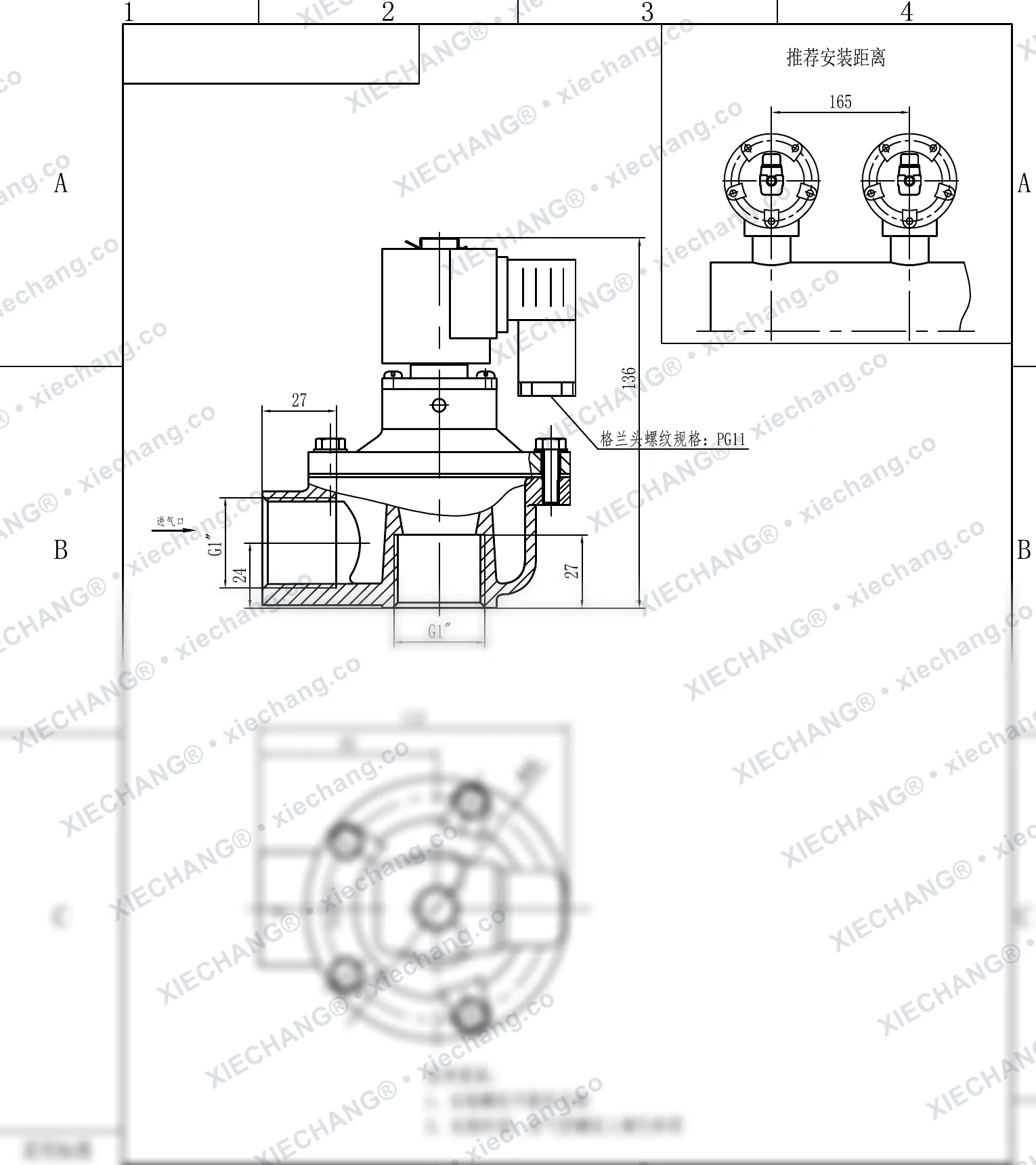 DCF-Z-25 · 1" · شیر پالسی زاویهدار — نقشه نصب