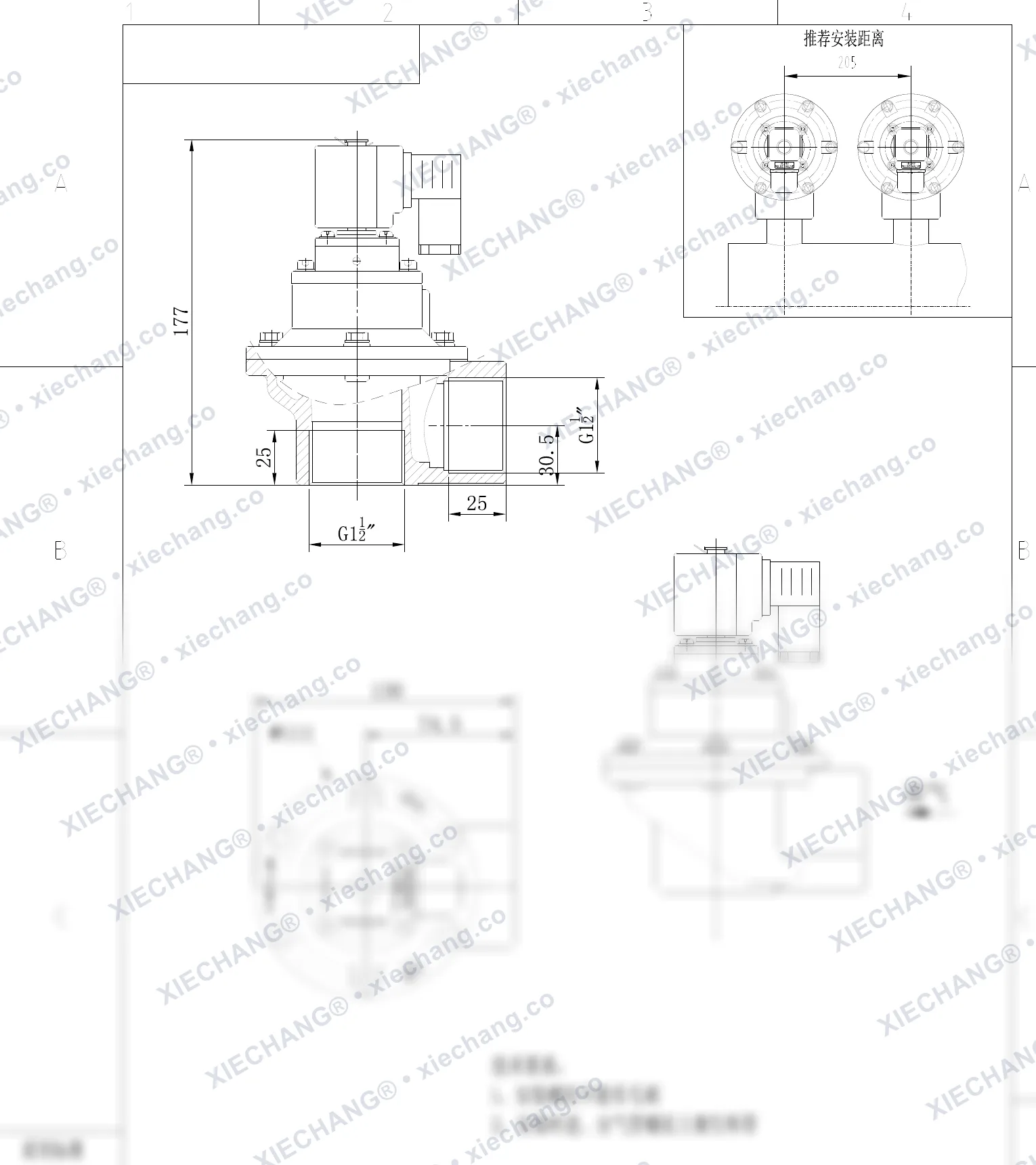 DCF-Z-40S-C · 1½" · شیر پالسی زاویهدار (right-angle) — نقشه نصب