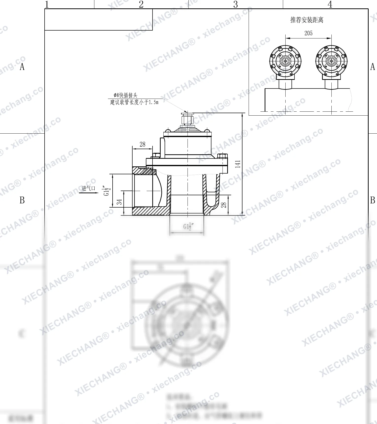DCF-Z-40S-DXK · 1½" · شیر پالسی زاویهدار (پایلوتدار DXK) — نقشه نصب