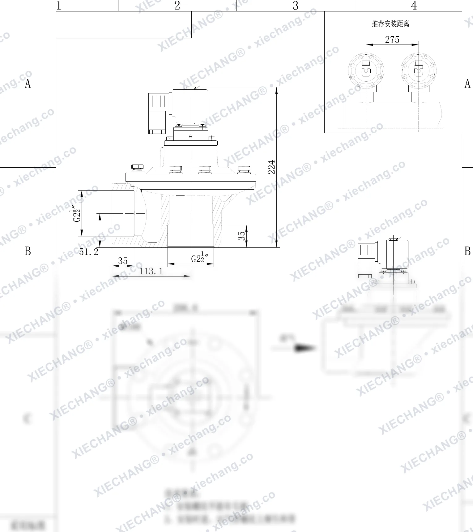 DCF-Z-62S-C · 2½" · شیر پالسی زاویهدار (right-angle) — نقشه نصب