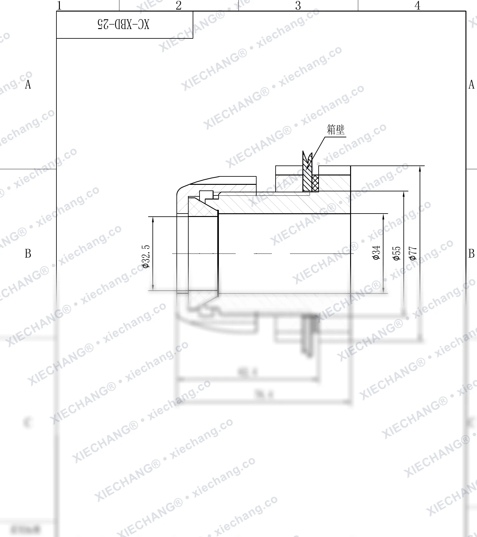 XC-XBD-25 · DN25 · اتصال دیوارهای تکسر رزوهدار (single-thread) — نقشه نصب