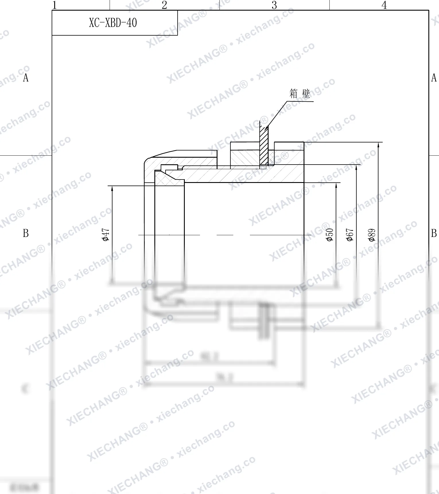 XC-XBD-40 · DN40 · اتصال دیوارهای تکسر رزوهدار (single-thread) — نقشه نصب