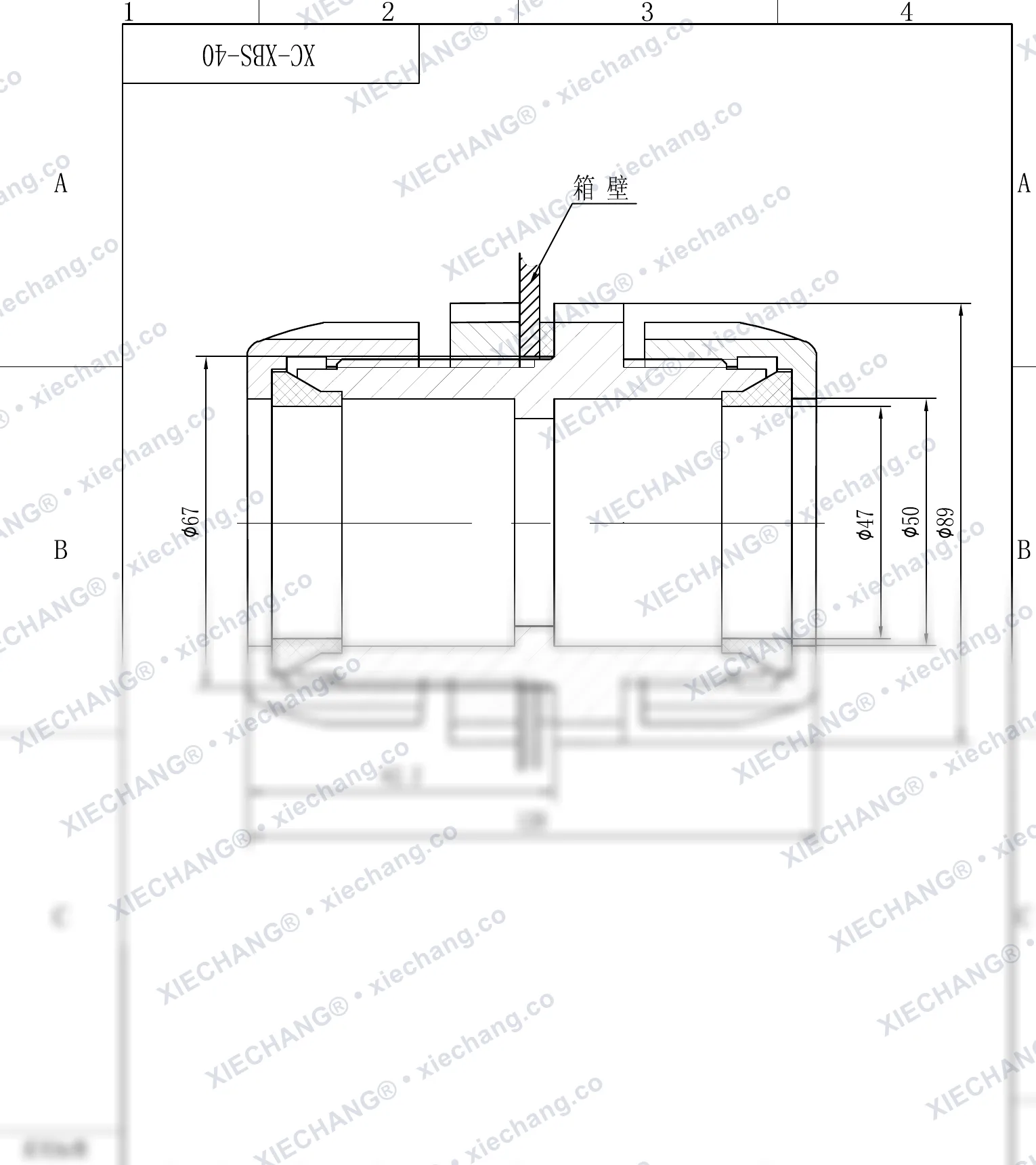 XC-XBS-40 · DN40 · اتصال دیوارهای دوسر رزوهدار (double-thread) — نقشه نصب
